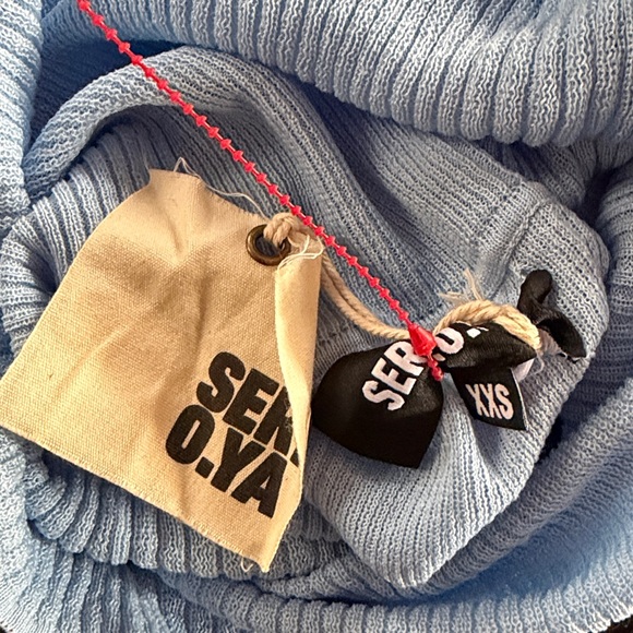 SER.O.YA Galli Mini Dress blue ribbed knit mini off shoulder Sweater Revolve XXS - Picture 7 of 10